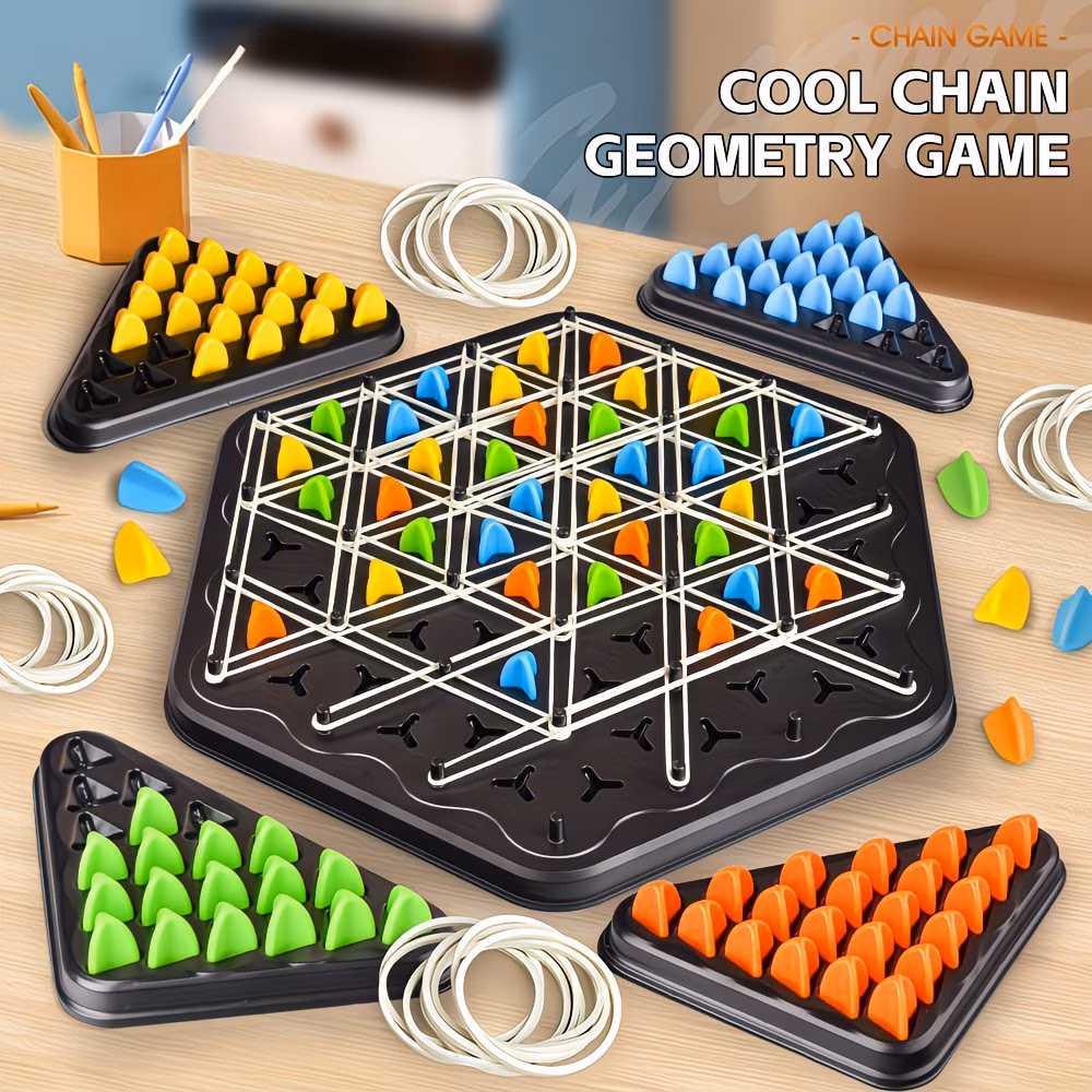 84 Chess Pieces + 44 Rubber Bands + 4 Small Plates + 1 Chessboard, Geometric Triangle Chain Chess | Toys | Family Interactive Entertainment Games | Party Games And Activities | Enhance Logical Thinking And Puzzle Skills | Birthday Gift