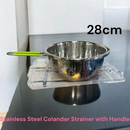 28cm Stainless Steel Colander Strainer with Handle – Pasta, Rice & Vegetables