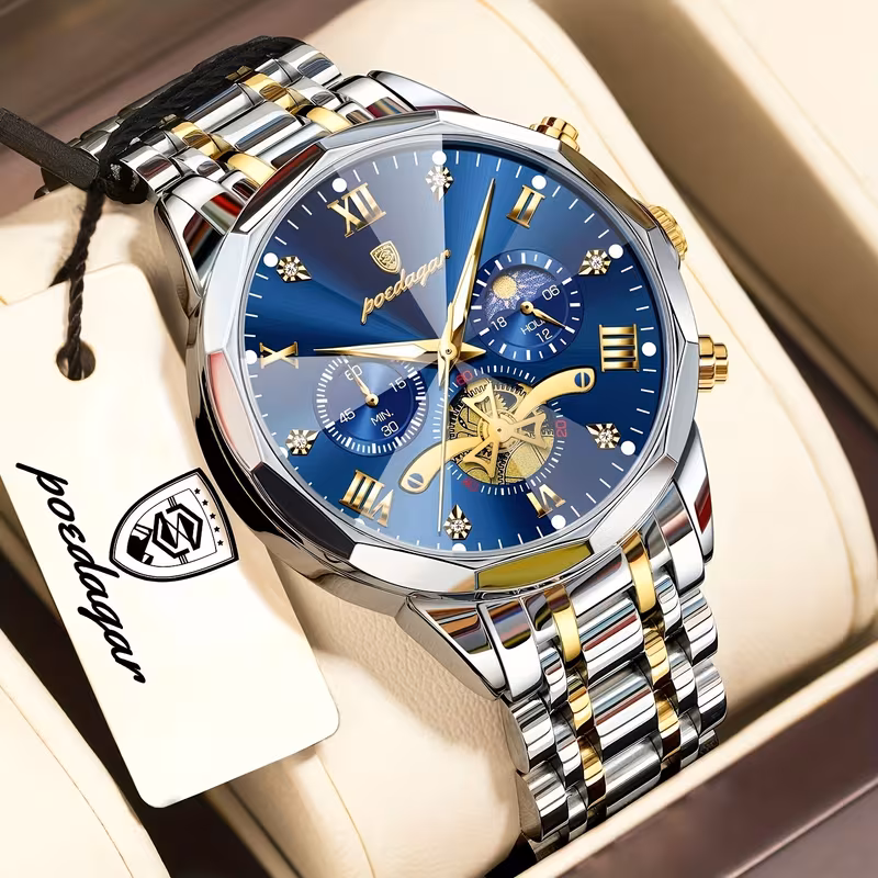 Luxury Steel Band Men'S Watch Luminous Waterproof Chronograph Day And Night Display Men'S Wristwatch