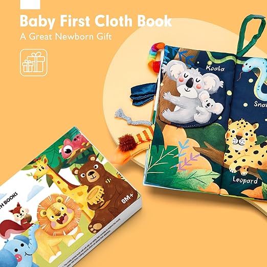 hahaland Baby Book Baby Toys Jungle Tails Sensory Books for Babies Touch and Feel Soft Books, Crinkle Paper Baby Essentials for Newborn Infants Toys, Newborn Gifts for 0 3 6 12 months Boys Girls