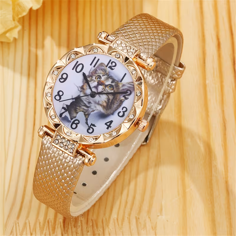 6pcs Women'S Elegant And Minimalist Cat Quartz Watch + Versatile Fashion Jewelry Set, The Perfect Gift for Her on Anniversaries And Birthdays