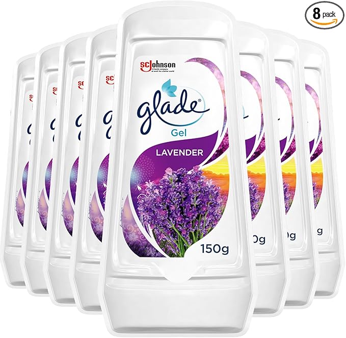Glade Solid Gel Air Freshener, Odour Eliminator for Home & Bathroom, Lavender, Pack of 8 (8 x 150g)