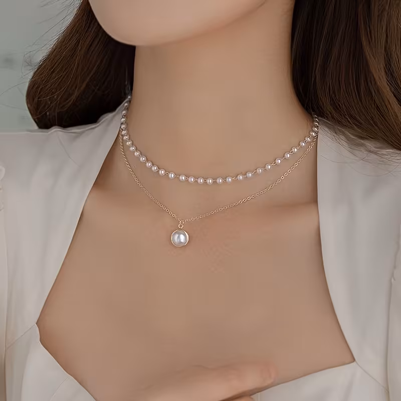 1pc Exquisite Baroque Double-Layer Faux Choker Necklace, Elegant Banquet Choker Party Jewelry, Daily Wear Jewelry for Girls and Women