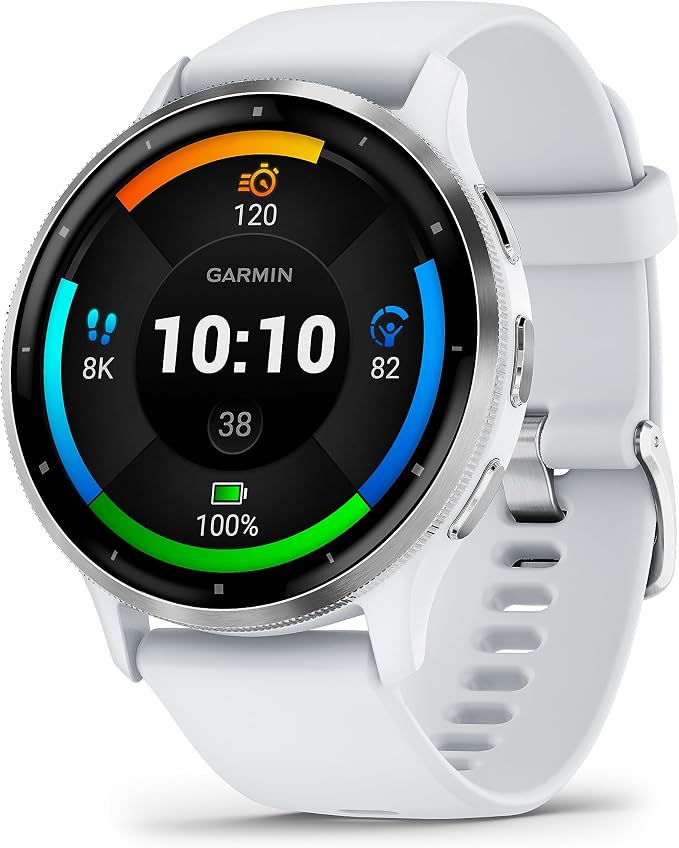 Garmin Venu 3, 45mm GPS smartwatch, AMOLED touchscreen, all-day advanced health & fitness features, voice functionality, music storage, wellness smartwatch with up to 14 days battery life, Whitestone