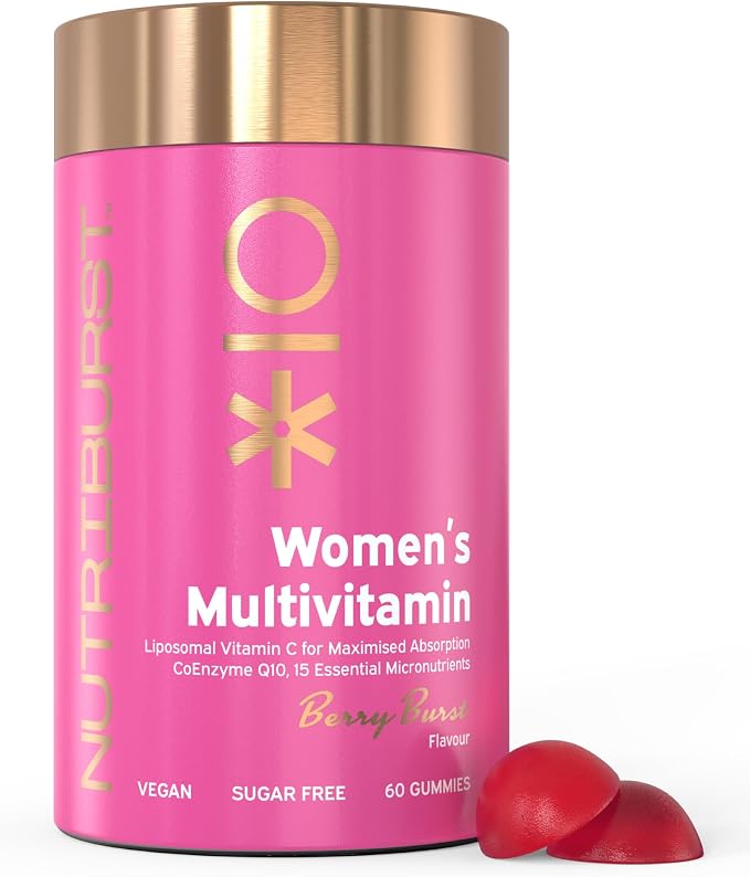 Nutriburst Women’s Multivitamin • 3 Months • Vegan & Sugar Free | 60 berry flavour multivitamin gummies to regulate hormones & boost collagen with 15 micronutrients; B5, B6, B12, C, D.. pack of 1 (60 count)
