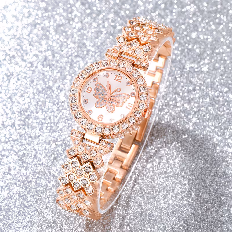 2pcs Women's Elegant College Style Quartz & Bracelet Combo - Sparkling Stainless Analog-Digital Wristwatch with Matching Bracelet, Glamorous Matching Gift for, Parties, Casual Attire (Non-)