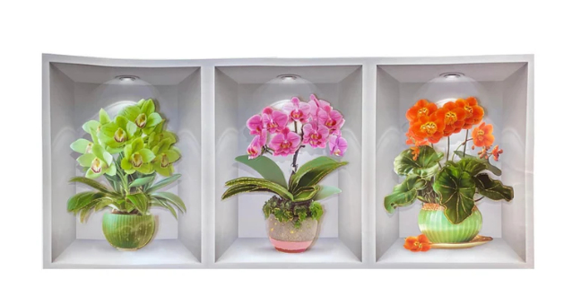 Room Decor 3D Effect Wall Stickers 3 Flower Vase Wall Design 55 x 25cm Assorted Designs 8066
