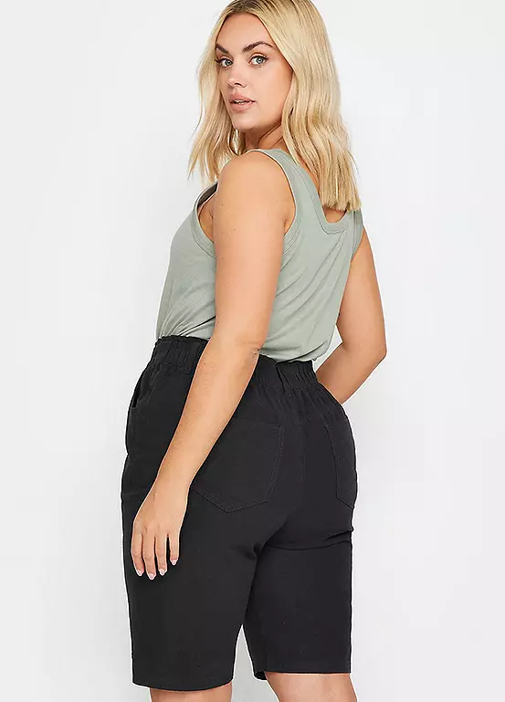 Yours Curve Black Elasticated Cool Cotton Shorts