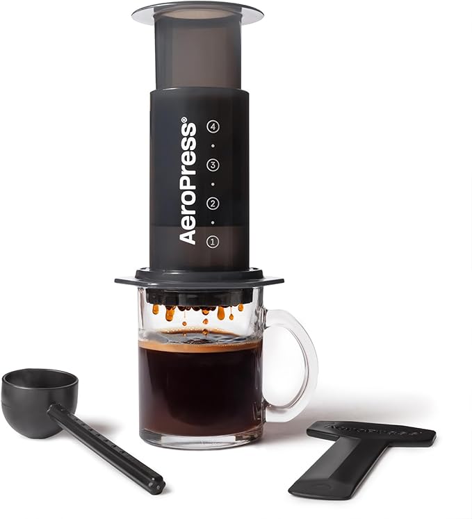 AeroPress Original Coffee and Espresso-style Maker, Barista Level Portable Coffee Maker with Chamber, Plunger, & Filters, Quick Coffee and Espresso Maker