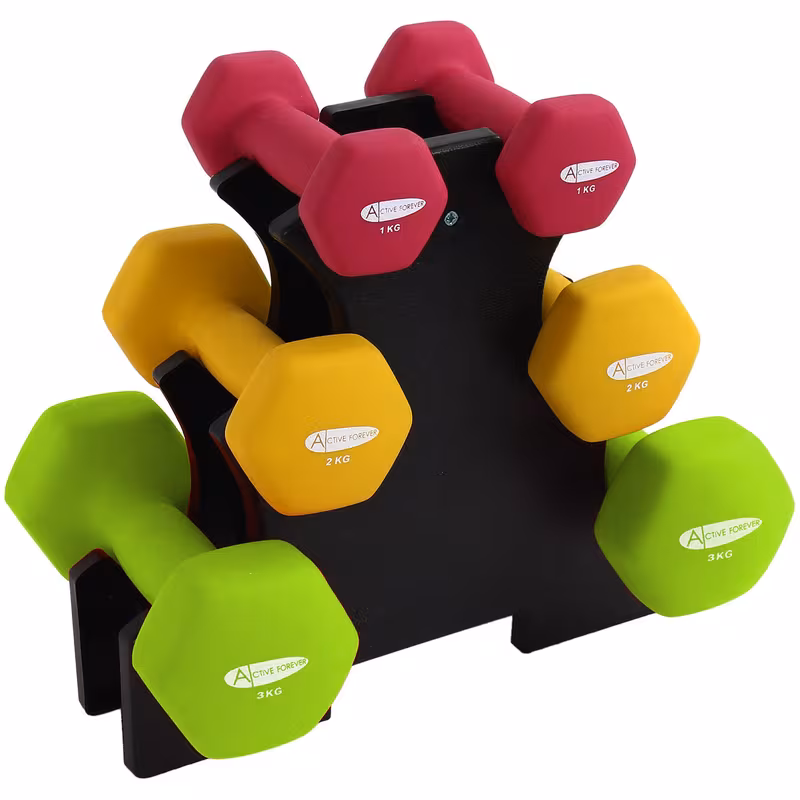 Weights Dumbbells Set with Stand Dumbbells in Pairs Non-Slip Anti-Roll Hand Weights Dumbbells in 1kg 2kg 3kg