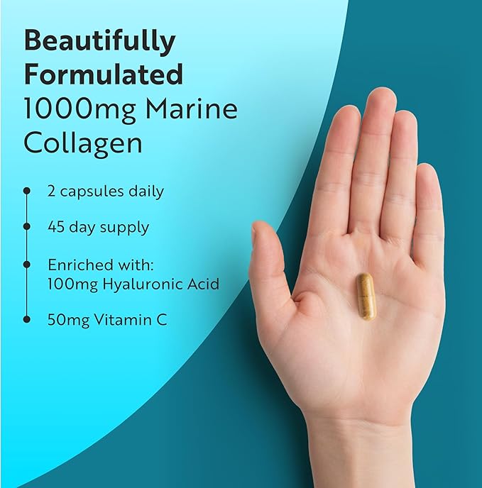 Nutravita Marine Collagen 1000mg Enhanced with Hyaluronic Acid 100mg - 90 Super Strength Capsules - Hydrolysed Collagen Supplements - Vitamin C, Vitamin E, Vitamin B2, Zinc, Copper - Made in The UK pack of 1(90 count)
