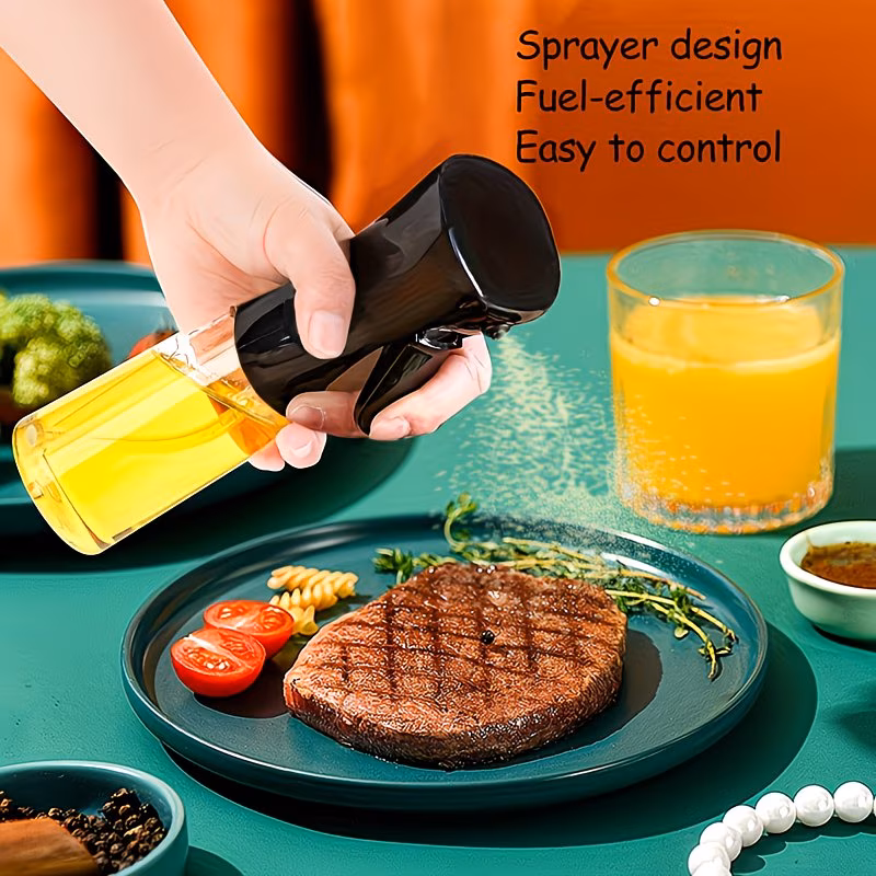 Food-grade 200ml Olive Oil Spray Bottle, Transparent and Refillable Kitchen Sprayer for Cooking, Baking, Grilling, Frying, Salad, Air Fryer, Easy to Clean and Durable, Suitable for Home, Outdoor, Restaurant, and BBQ
