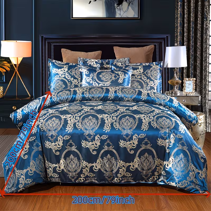 3pcs, European Satin Jacquard Duvet Cover Set, 1pc Duvet Cover And 1 Pair Pillowcases, Without Inner Core