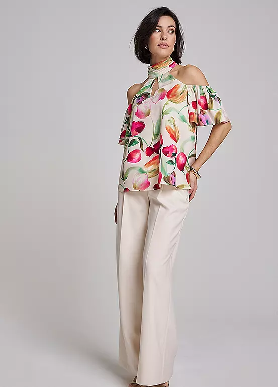 Kaleidoscope Floral Print Cold Shoulder Blouse