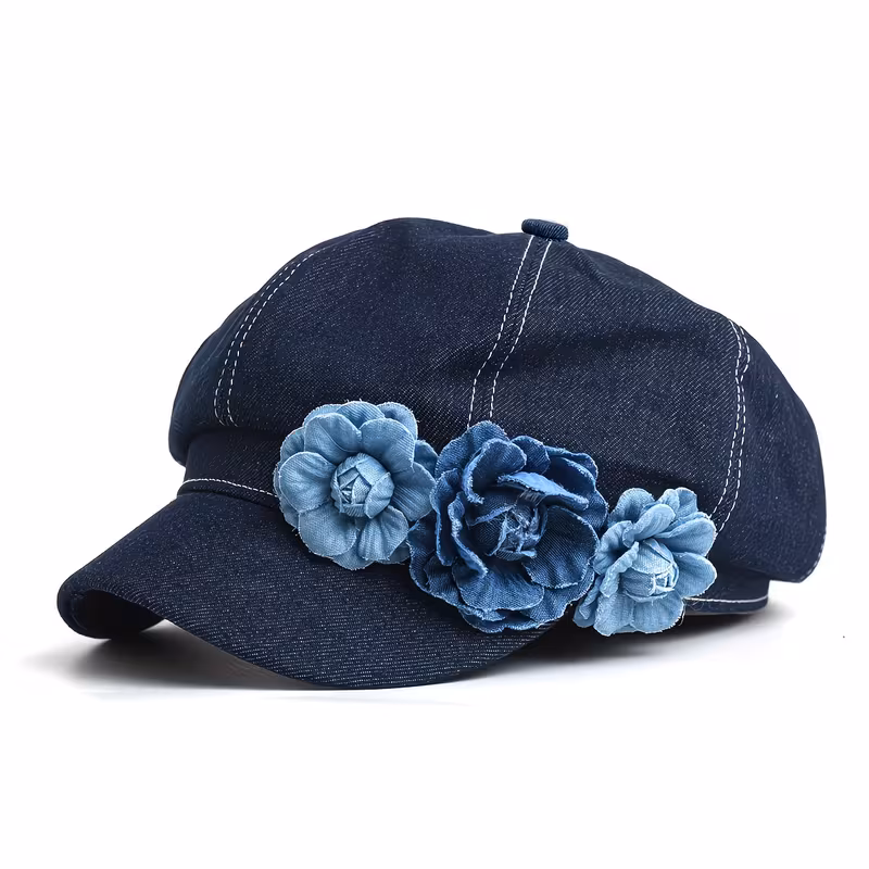 Cowboy Fashion Big Flower Elegant Sweet Newsboy Hats women Hat Small Crowned Face Small Sunshade Hat Octagonal hat women