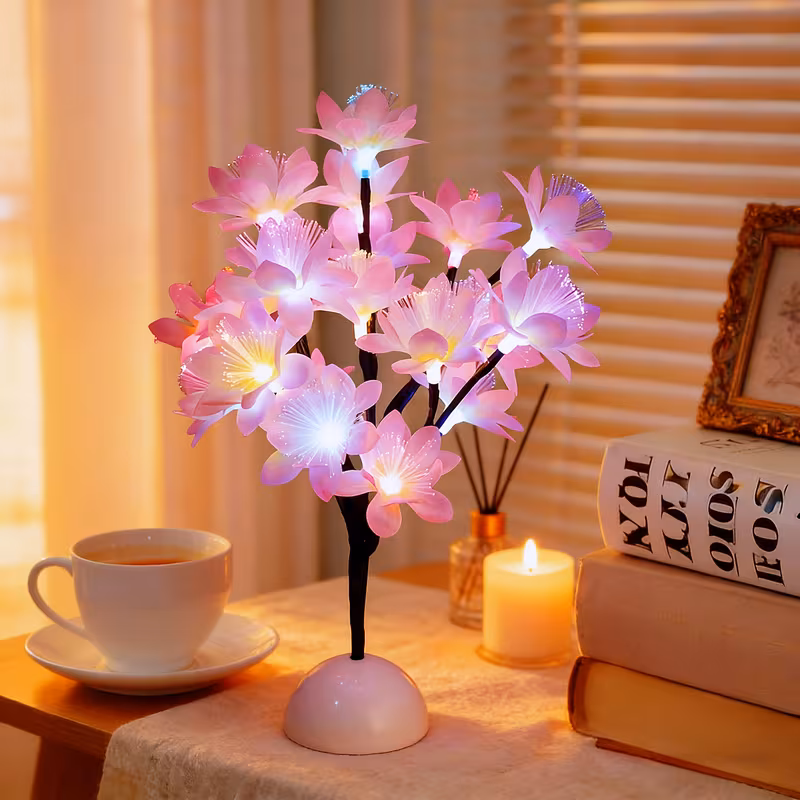 1pc Artificial Desktop Tree Light with Colorful Lights for Home Decoration, Pink Fiber Optic Flower Glowing Small Tree Light, Battery Powered (Batteries Not Included), Desktop Decor | Christmas Decoration | Bedroom Living Room Night Light | Suitable