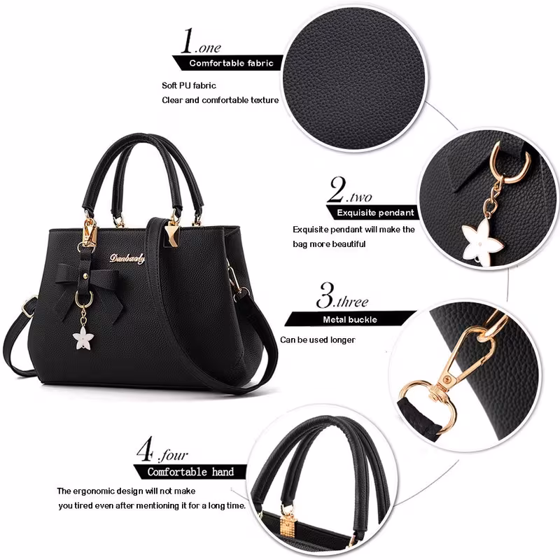 Women's PU Leather Handbags, New Top Handle Shoulder & Messenger Bag with Exquisite Metal Pendant, Fashion Tote for Casual & Work