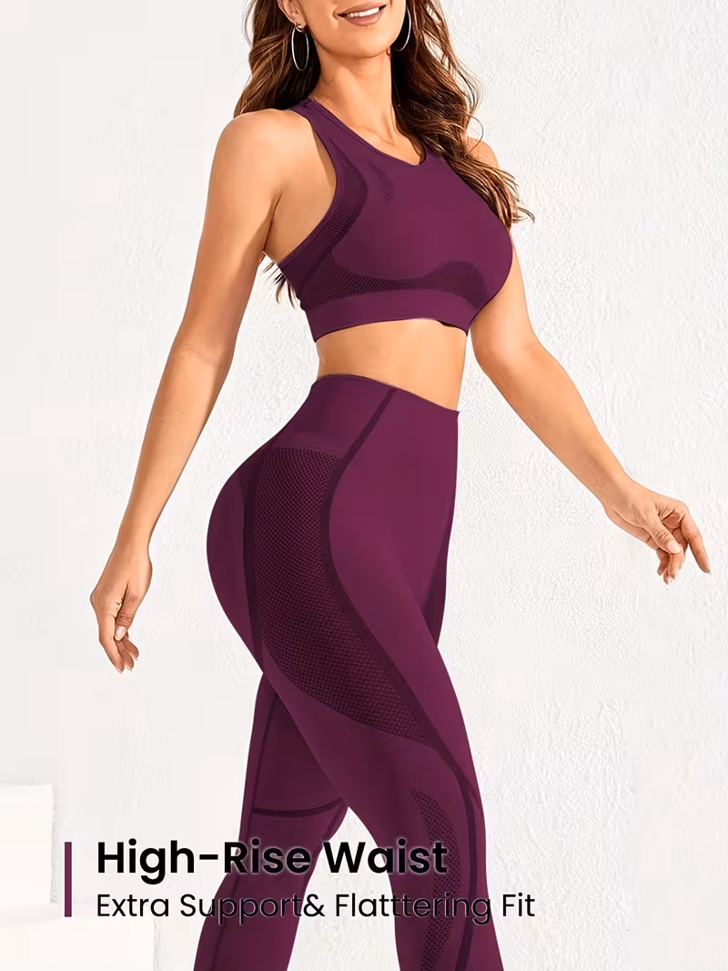 2pcs Basic Solid Color Fitness Yoga Set | Comfortable Stretchy Sports Tank Top and Long-Length Skinny Jegging for Women, Elastic Waist Closure, Suitable for All Seasons.
