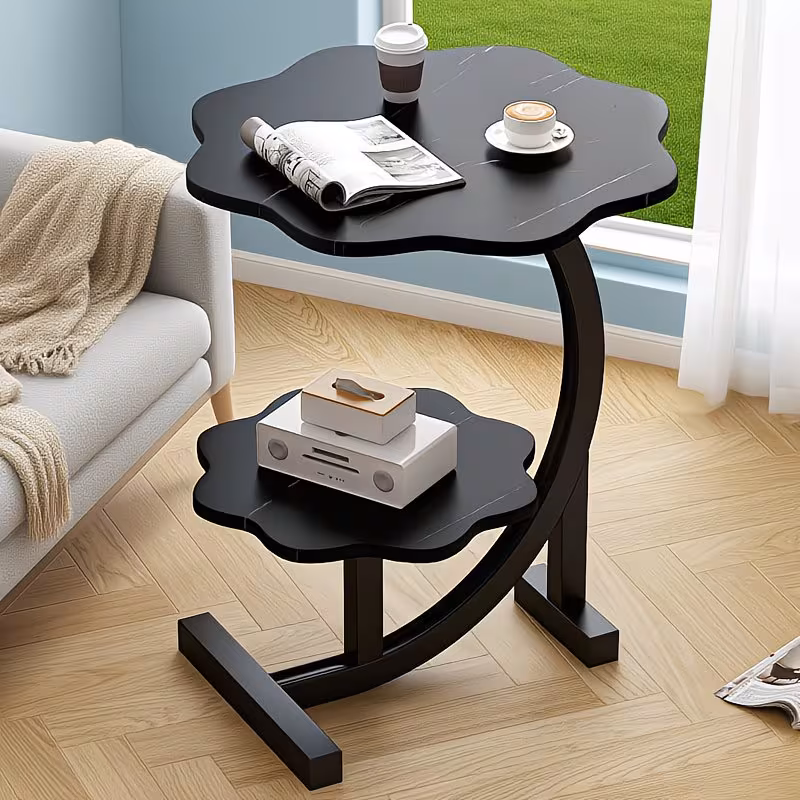 2-in-1 Modern Nordic Bedside Table with Storage Shelf - Space-Saving Round/Rectangular Design, Light Luxury 2-Tier with High-Density Fiberboard Top & Sturdy Metal Frame