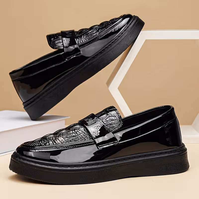 Sneakers, Spring Men's Patent Shoes, British Style Platform Casual Shoes, Korean Trend Round Toe Slip-On Men's Shoes