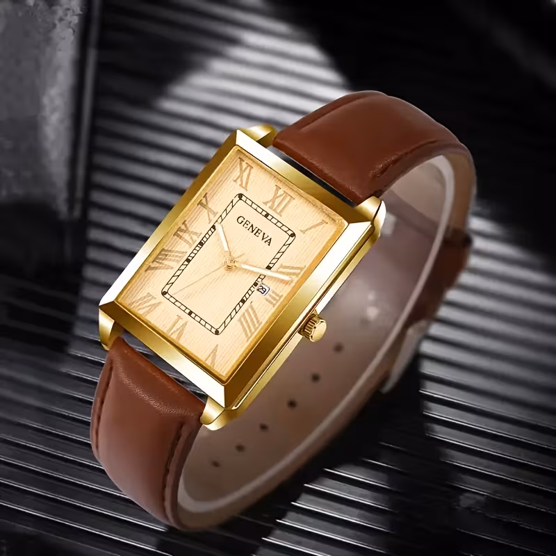 1pc CAYON Quartz Watch for Men & - Modern Square Analog Wristwatch with Shockproof Case, PU /Stainless Strap, Minimalist Dial - Elegant Birthday Gift for Students, Parties, Casual Attire (Brand Name Display)