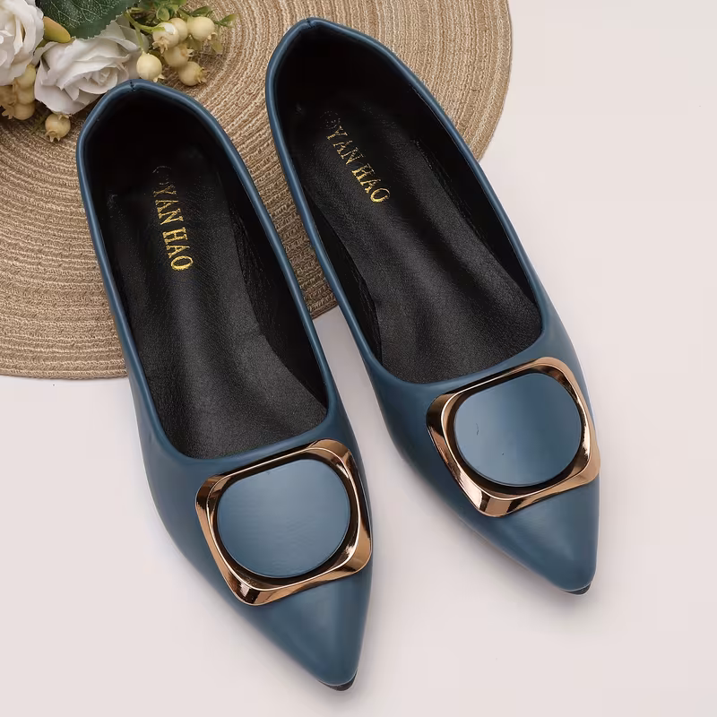 Pointed Toe Chunky Heel Women's Flat Shoes, 2023 Summer New Style, Versatile Mid-Heel Shallow Mouth Loafer Shoes, Internet-Famous Flat Shoes, Ladies' Shoes, Sizes 41-48, Women Shoes