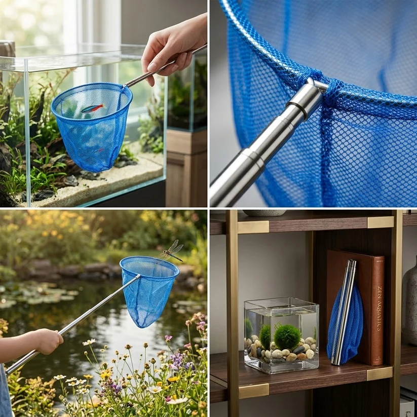 Extendable Fishing Net with Stainless Steel Handle, 17-64cm, Assorted Colours