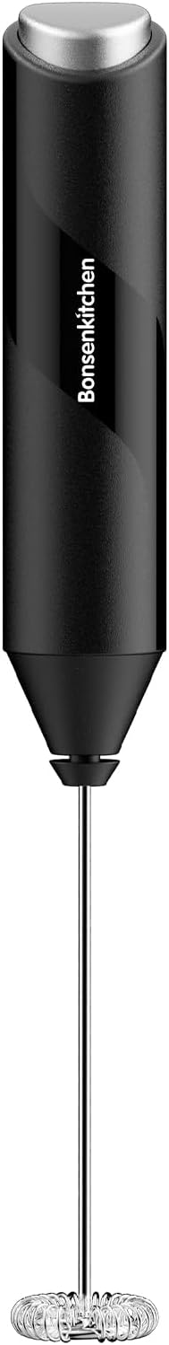 Bonsenkitchen Milk Frother Handheld, Electric Milk Foam Maker with Stainless Steel Whisk, Hand Drink Mixer for Coffee, Lattes