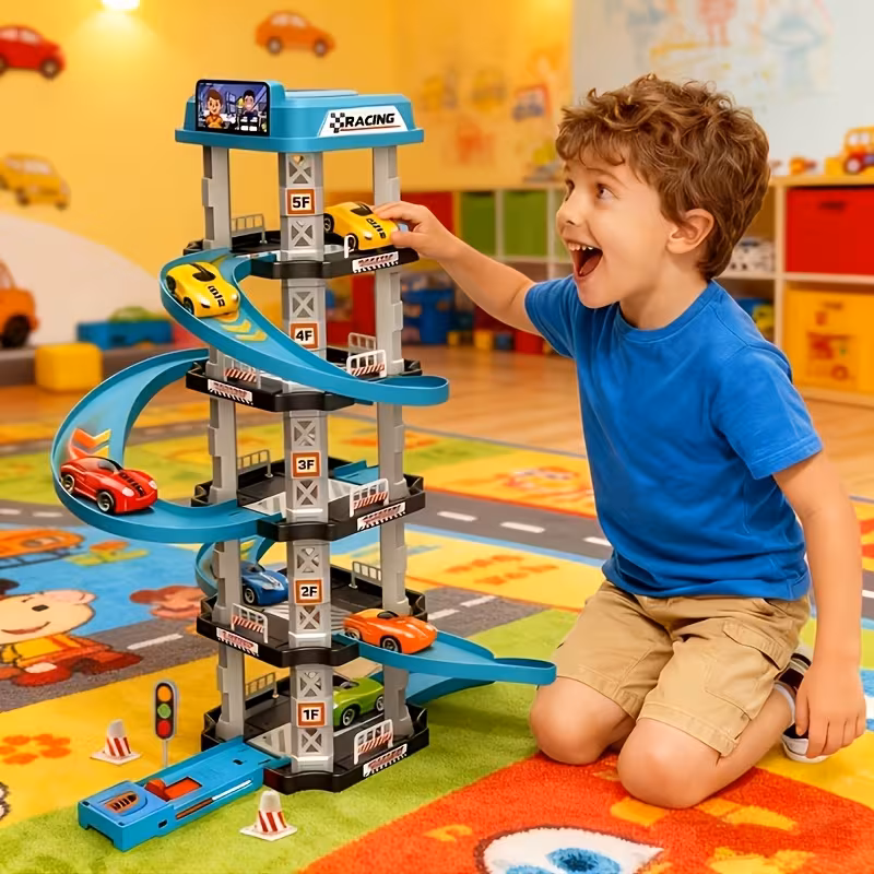 3D Multi-Layer Racing Track Set (Including 2 Racing Cars, Ejection Launchers, Drift Tracks, Helipads And Gas Stations) - Assembled Educational Toys to Cultivate Hand Eye Coordination And Thinking Ability, Suitable for Birthday And New Year Gifts