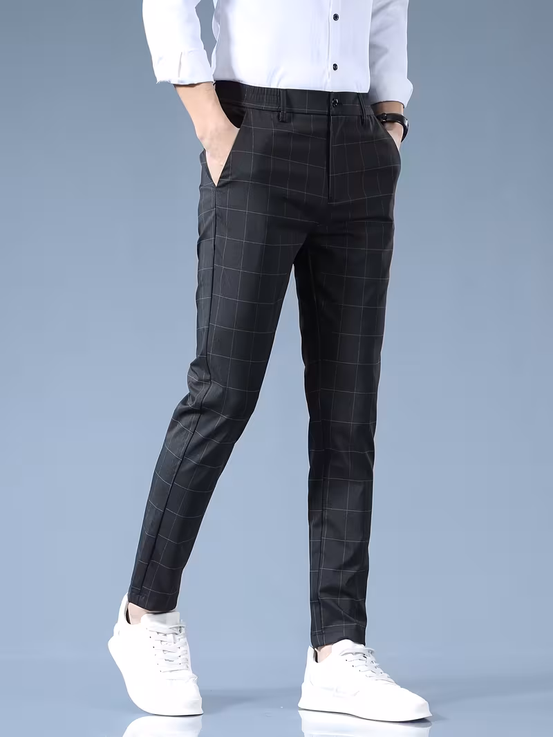 Light Business Plaid Slim-Fit Men's Straight-Leg Spring New 2025 Four-Season Fashion Trendy Brand Versatile Men's Formal Casual Cropped Pants Tongtongbang