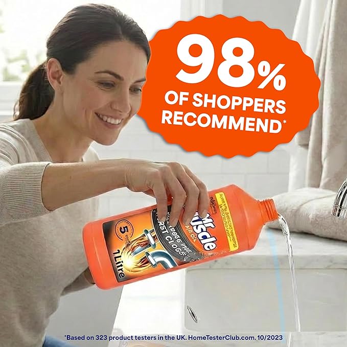 Mr Muscle Drain Unblocker Liquid (1L), Sink & Drain Cleaner, Strong & Fast Acting Heavy Duty Power Gel, Dissolves Clogs (Packaging May Vary)