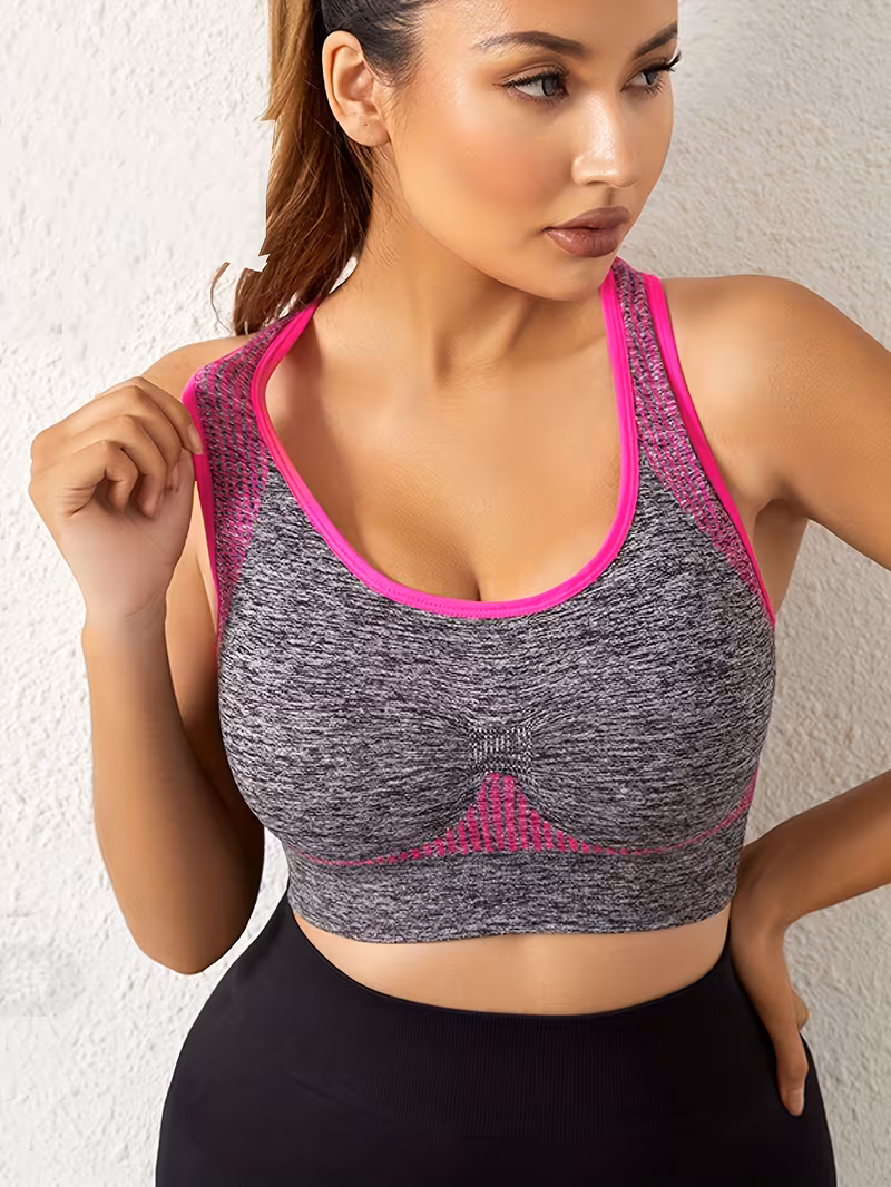 Set of 3 Stylish And Casual Sports Bras for Women, Designed for Running, Training, Quick-Dry, Shockproof, And Suitable for Fitness And Yoga with a Color-Blocking Design (Black+ Purple+ Red)