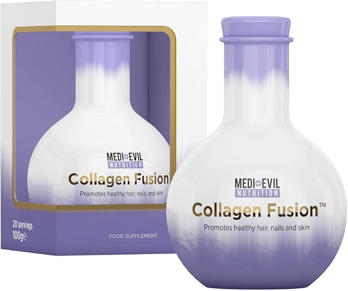 Medi-Evil Nutrition Collagen Powder, Healthy Hair, Skin and Nails, Hydrolysed Collagen Peptides, Hyaluronic Acid, Co-enzyme Q10, Vitamin C, Unflavoured, 100g, 20 Servings (Pack of 1)