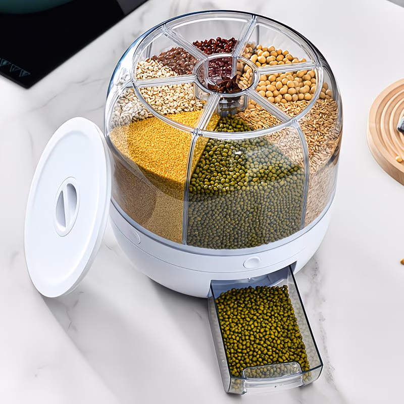 1pc Household Kitchen Rice Storage Container, Grain Dispenser with One-Button Portion Control