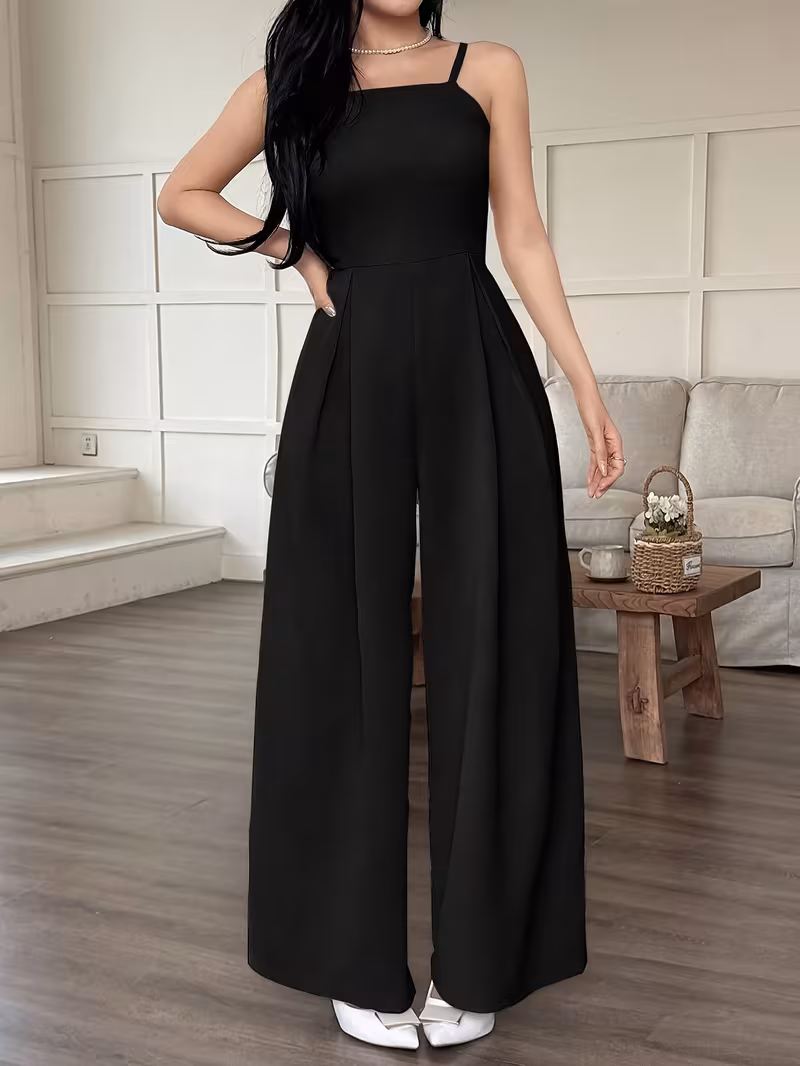 Wide-Leg Loose Solid Color Pleated Design, Suitable for Women'S Daily Casual Wear in Summer