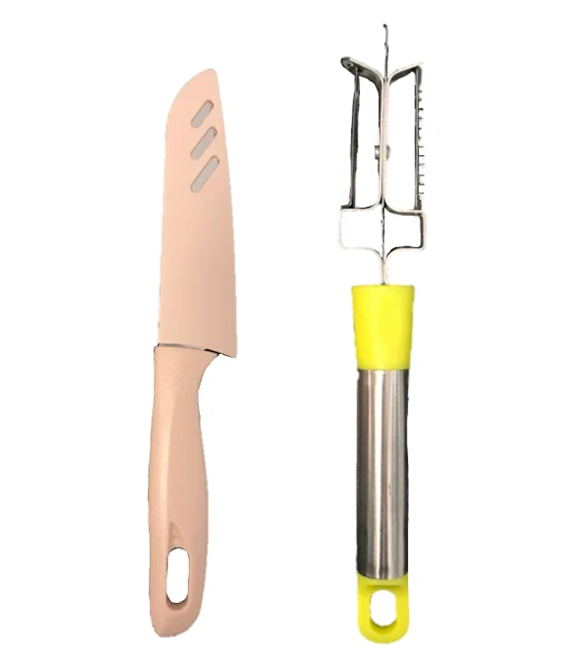 Stainless Steel Double Sided Vegetable Peeler and Knife Set 20 cm Assorted Colours