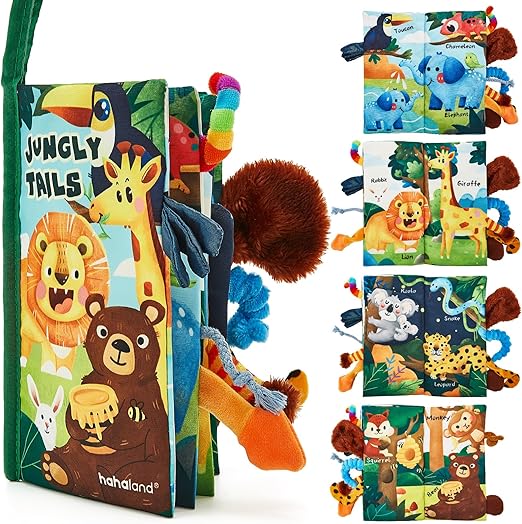 hahaland Baby Book Baby Toys Jungle Tails Sensory Books for Babies Touch and Feel Soft Books, Crinkle Paper Baby Essentials for Newborn Infants Toys, Newborn Gifts for 0 3 6 12 months Boys Girls