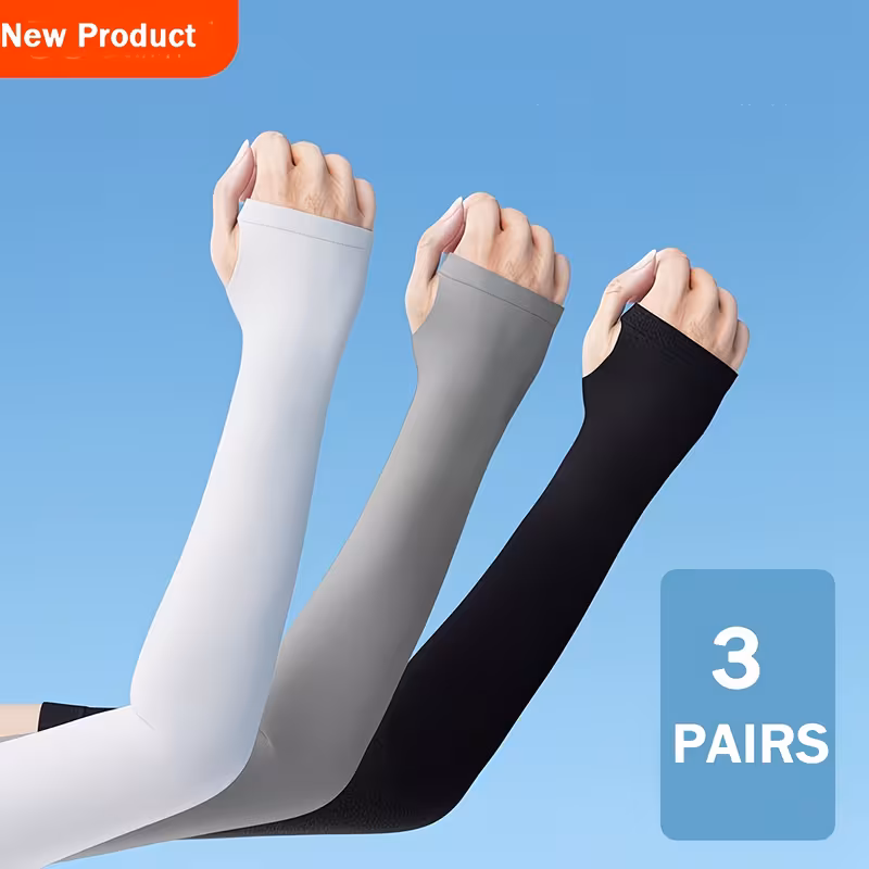 3 Pairs of Men's and Women's Summer Arm Sleeves - Lightweight Breathable Ice Silky Fiber Fabric, Elastic Sunshade Sleeves for Outdoor Sports and Casual Wear