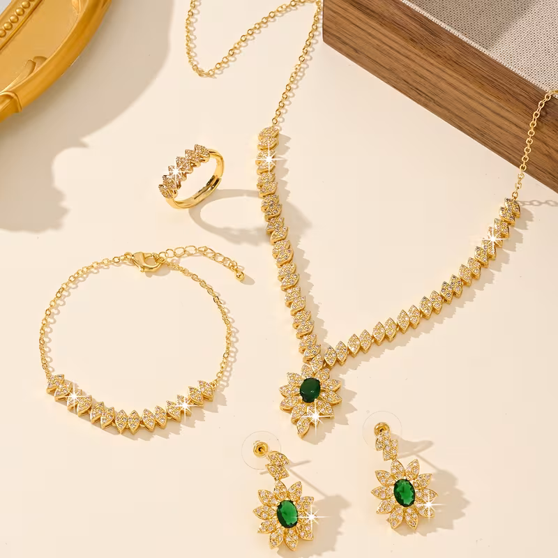 Five Pieces of Luxury Flower Bud Design Women'S Bridal Jewelry Set, Suitable for Daily Wedding Wear, an Ideal Gift for Relatives And Friends