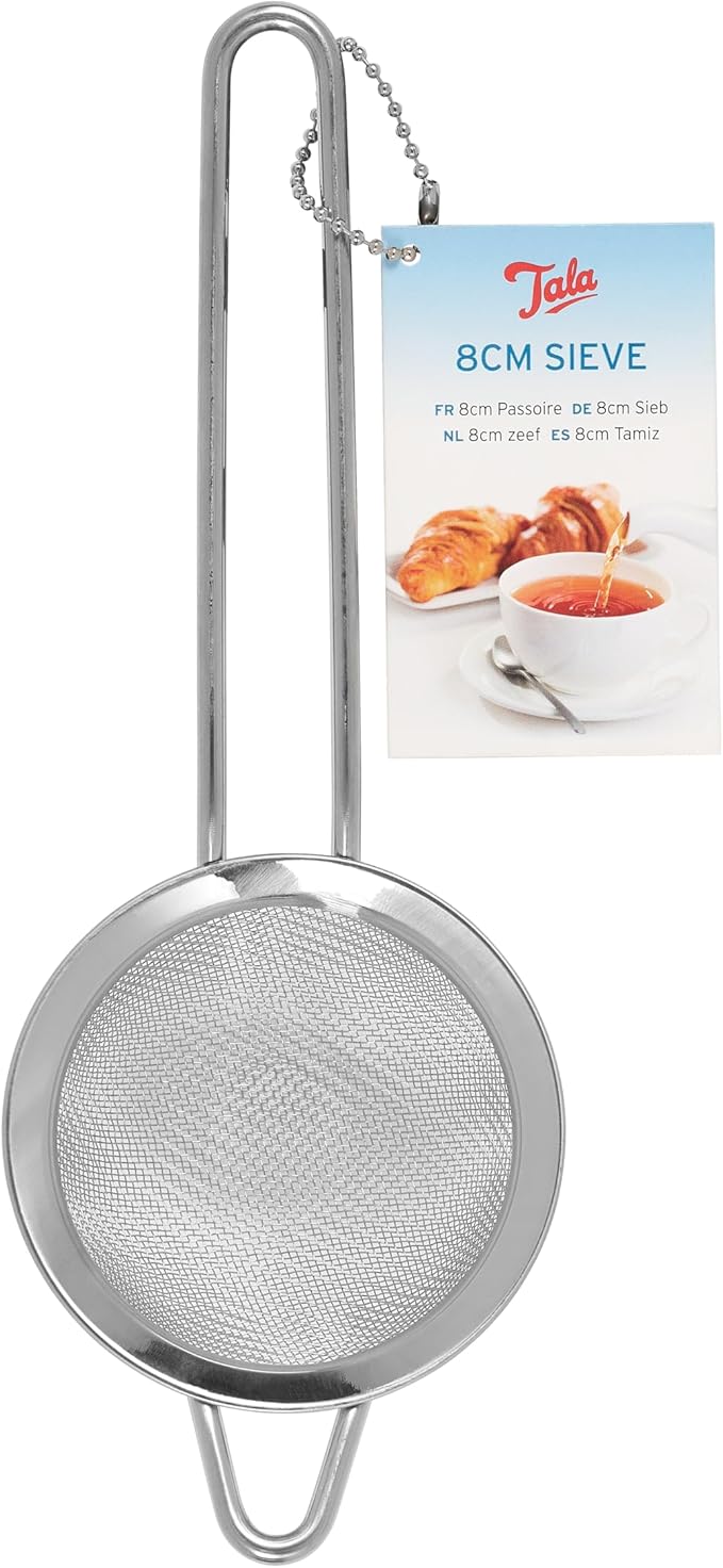 Tala Stainless Steel Sieve, 8 cm Diameter with Fine Mesh, Perfect for Loose Tea, Dusting Cakes and rinsing Single portions of Pulse Beans