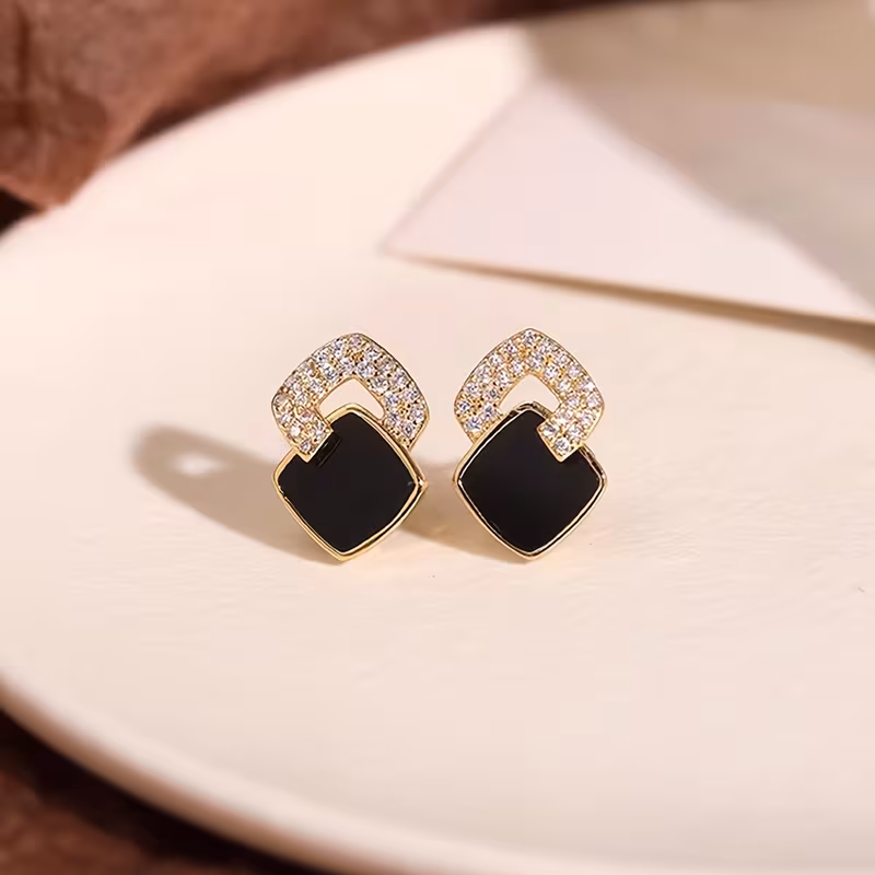 A Pair of 2pcs, Black Square Geometric Earrings, High-Quality Jewelry, Upgraded Fashion Earrings, High-End Decorative Earrings, Suitable for Daily Wear, Wedding Season Accessories, Suitable As Gifts for Best Friends