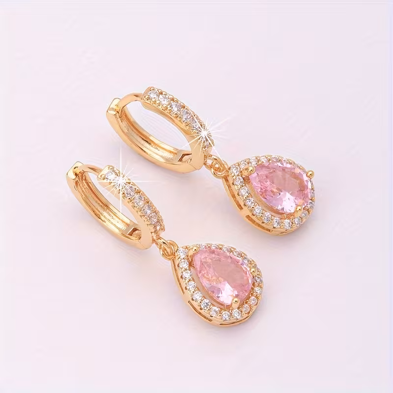 A Pair of Stylish Gold-Plated Copper Square Cubic Zirconia Drop Earrings for Men And Women, Featuring a Easy And Elegant Design, Perfect As a Valentine'S Day Gift for Couples