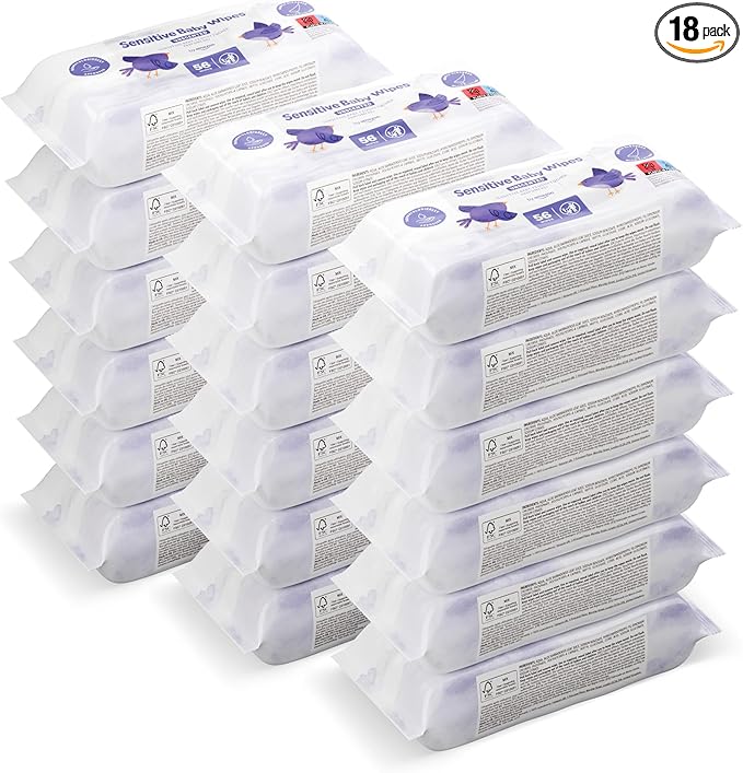 by Amazon Sensitive Baby Wipes 1008 Wipes, Unscented, 18 Pack of 56
