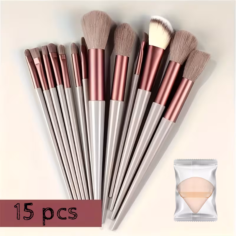 15pcs Luxury Soft Makeup Brush Set with Travel Pouch - Foundation, Eyeshadow, and Lip Brushes for All Beauty Needs, Perfect for Beginners to Professionals. Ideal Gift for Birthdays, Christmas, and New Year