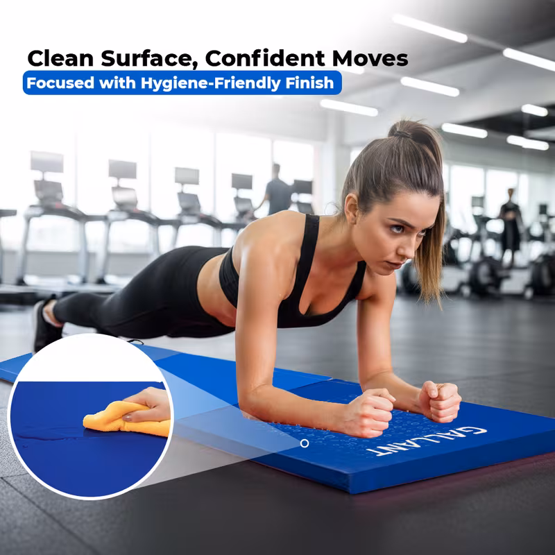 Tri Folding Gymnastics Mat - Non Slip and Easy to Carry Handle Folding Mat For Exercise Fitness Tumbling Crash Yoga Workout Home Gym