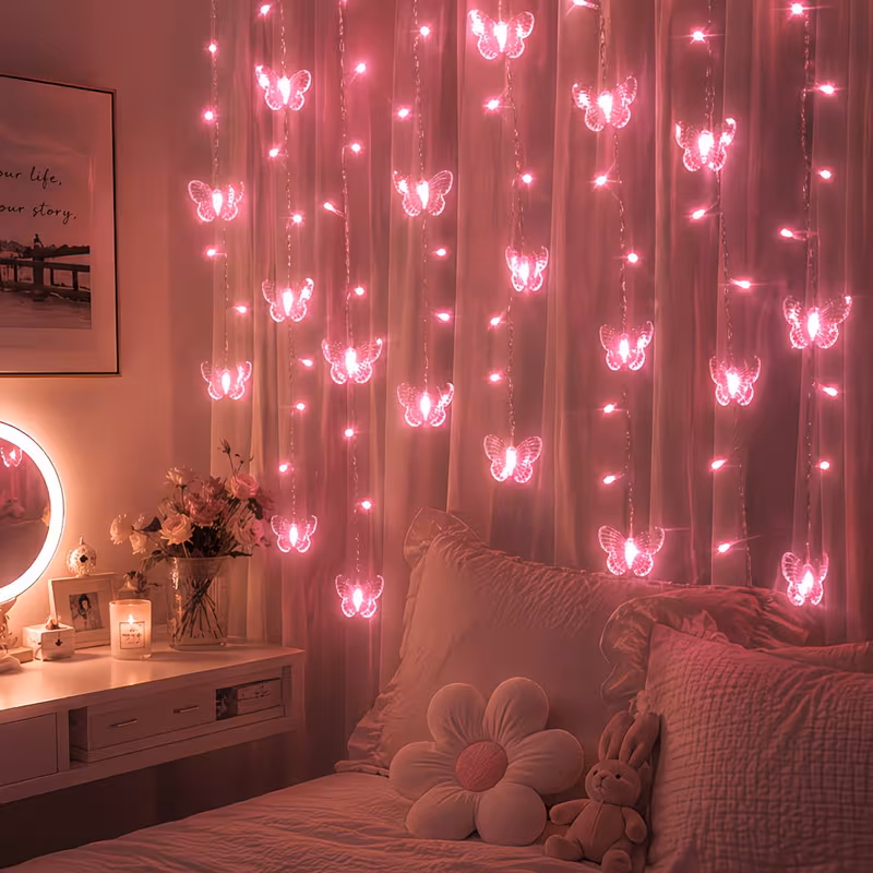 1/2pack LED Butterfly Curtain Light, Fairy Deorative Light, for Halloween Christmas Bedroom Living Room Window Wall, 8Lighting Modes USB Powered Romantic Ambient Decor Light for Interior Home Decoration Light Weeding Birthday Festival Celebration