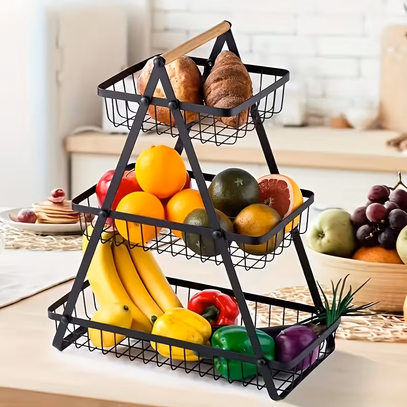 3-layer Detachable Metal Storage Basket, Multifunctional Kitchen Counter And Catering Organizer, Used For Storing Fruits, Vegetables, Bread, Vegetable Storage Rack, Kitchen Accessories
