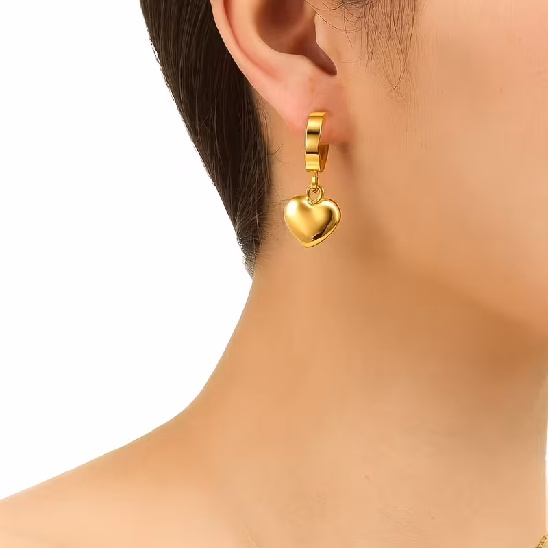 4pcs Set of 316L Stainless Steel 18K Golden Plated Golden-Plated Heart Jewelry | French-Style Elegant Necklace, Bracelet, and Earrings Set | Long-Lasting Color, Hypoallergenic | Perfect for Daily Wear, Versatile for Dates and Gift-Giving