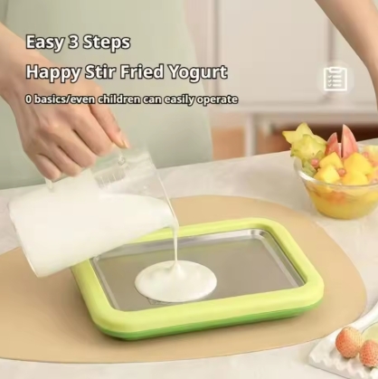 Ice Cream Maker Pan with 2 Scrapers Ice Cream Maker Plate Multifunctional Cold Sweet Fried Food Plate Rolled Ice Cream Maker