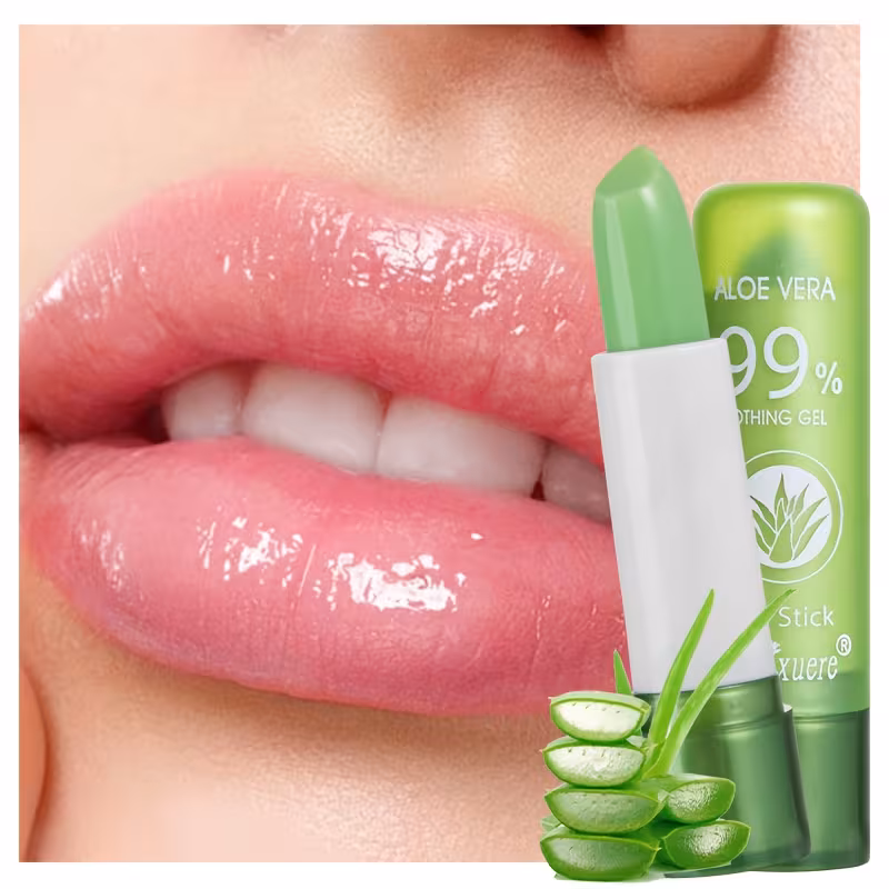 Aloe Vera Lipstick - Color-Changing Moisturizing Balm for Dry Cracked Lips, Natural Finish, Green & Pink Shades, Non-Greasy Formula, Perfect for Everyday Use, Moisturizing Lipstick, Sleek Tube Design, Smooth Texture